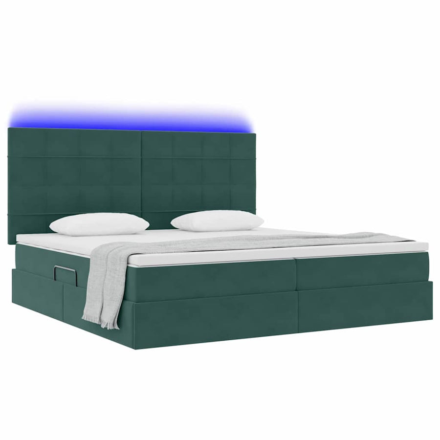 Opbergbed met LED met matras Donkergroen 200 x 200 cm Fluweel