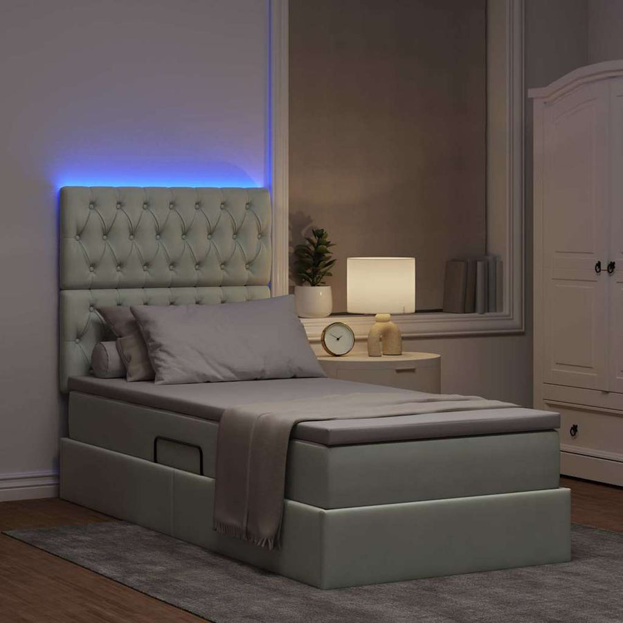Opbergbed met LED met matras Lichtgrijs 90 x 190 cm Fluweel