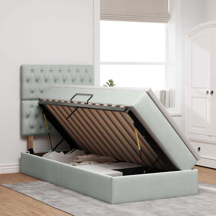 Opbergbed met LED met matras Lichtgrijs 90 x 190 cm Fluweel