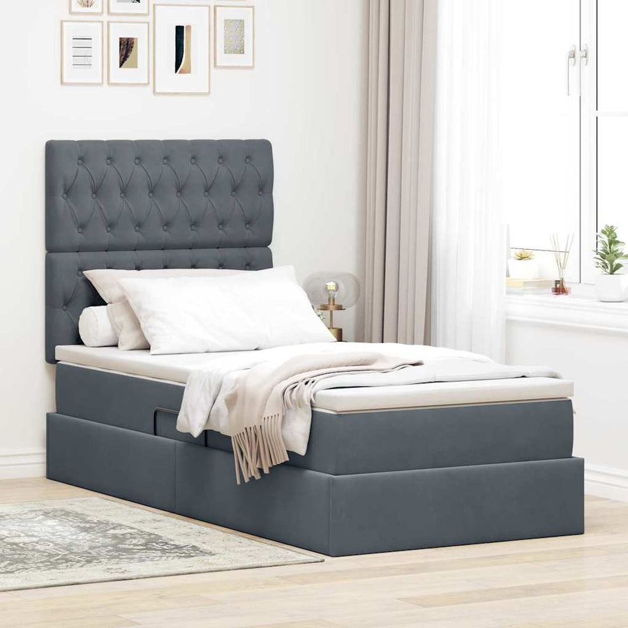 Opbergbed met LED met matras Donkergrijs 90 x 190 cm Fluweel