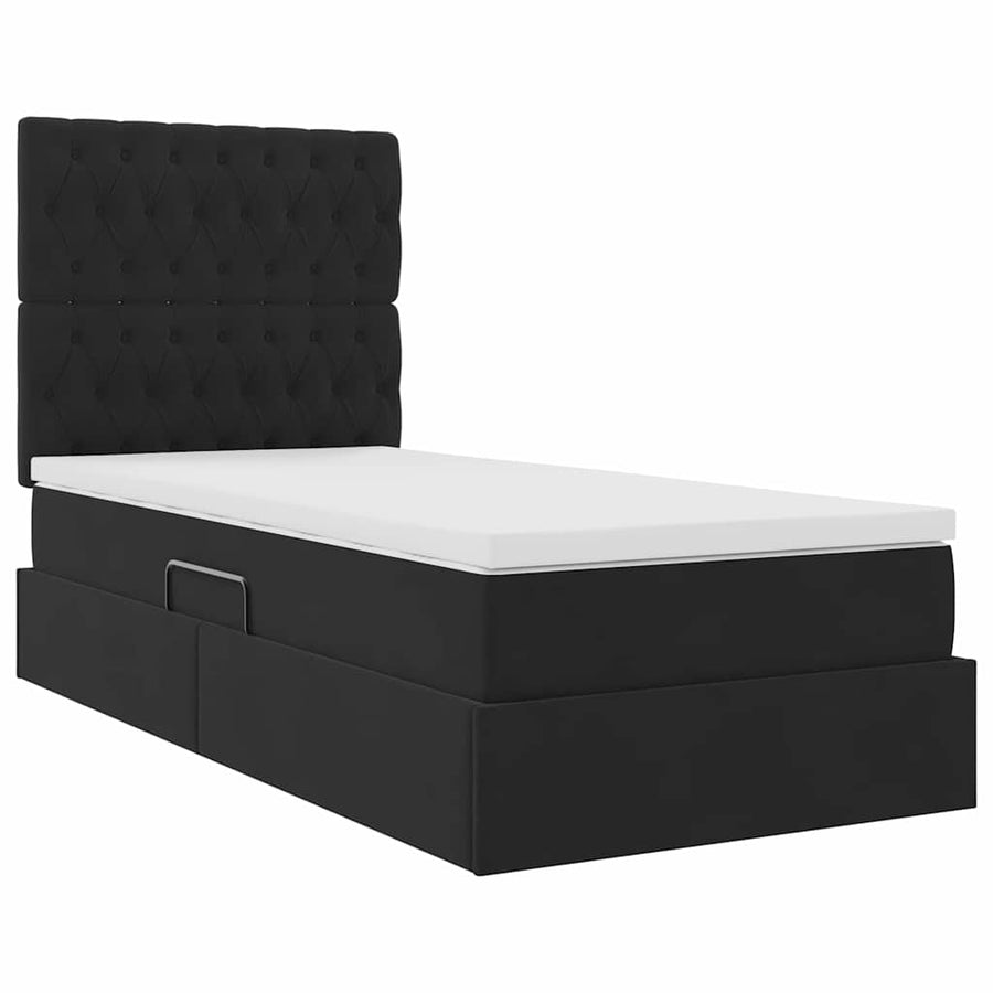 Opbergbed met LED met matras met LED Zwart 90 x 190 cm Fluweel