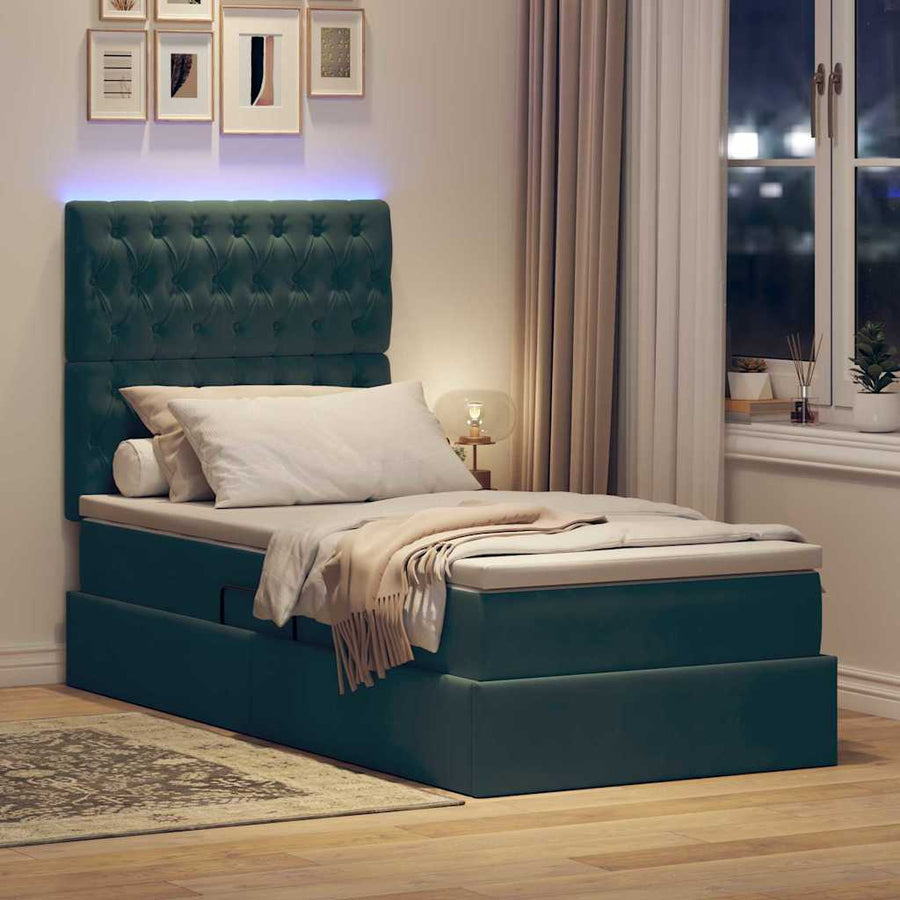 Opbergbed met LED met matras Donkergroen 90 x 190 cm Fluweel