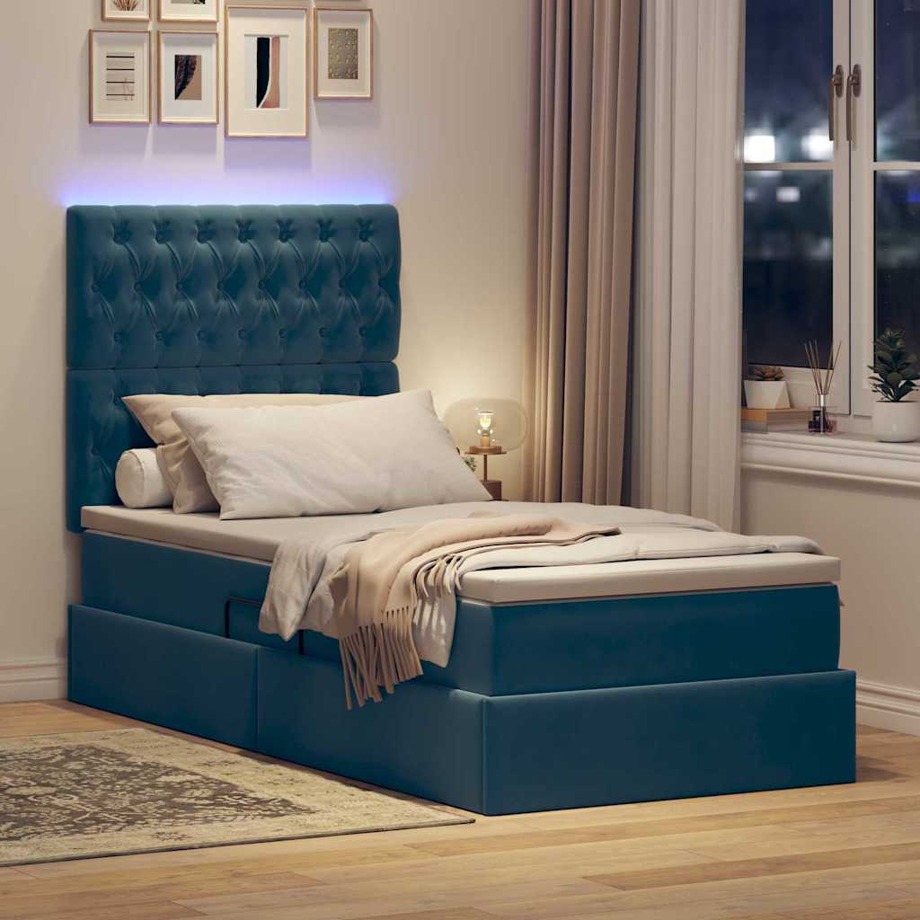 Opbergbed met LED met matras Donkerblauw 90 x 190 cm Fluweel
