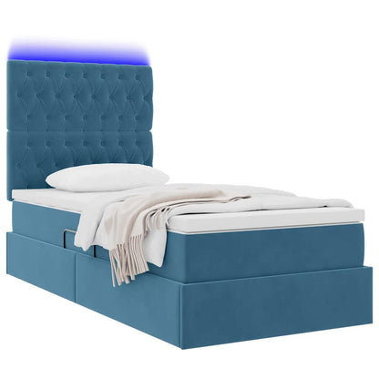 Opbergbed met LED met matras Donkerblauw 90 x 190 cm Fluweel