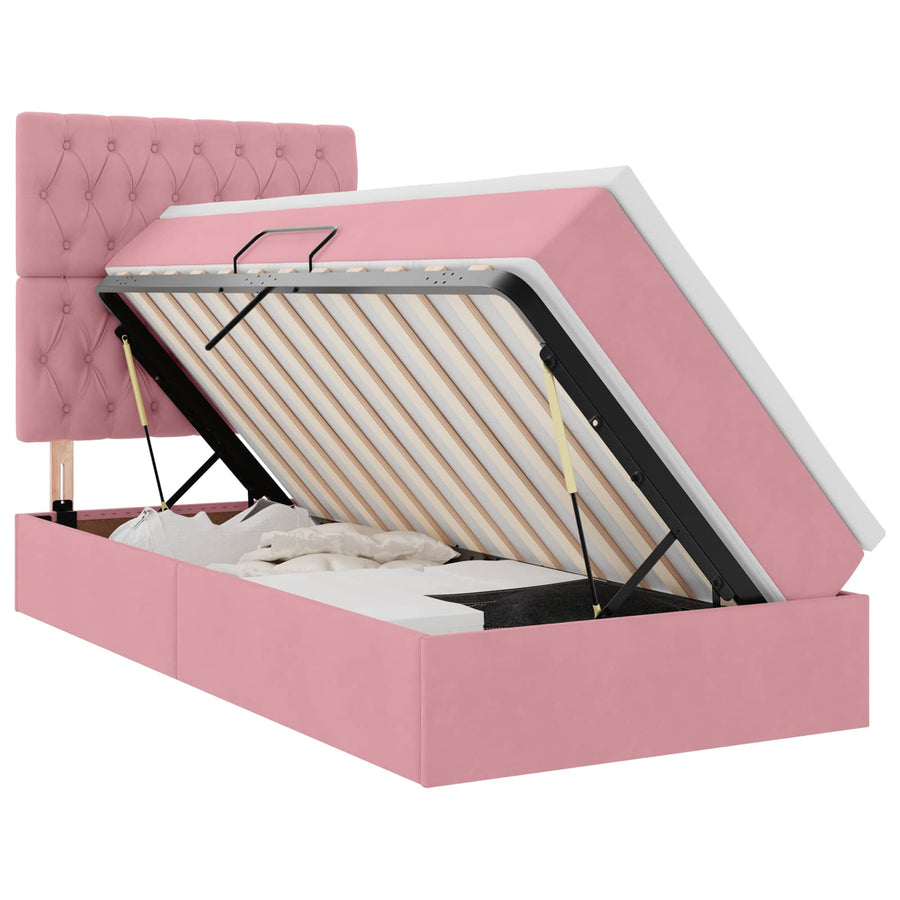 Opbergbed met LED met matras met LED Roze 90 x 190 cm Fluweel