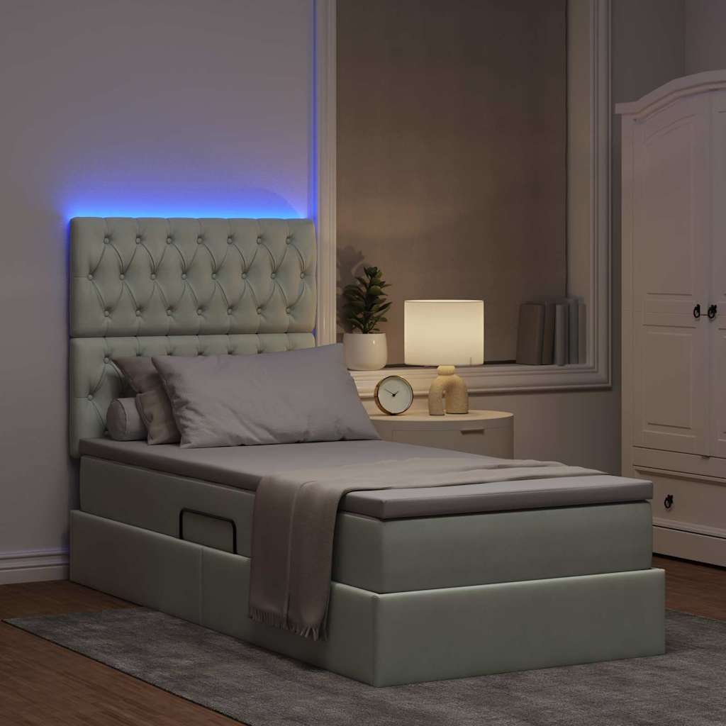 Opbergbed met LED met matras Lichtgrijs 100 x 200 cm Fluweel