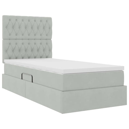 Opbergbed met LED met matras Lichtgrijs 100 x 200 cm Fluweel