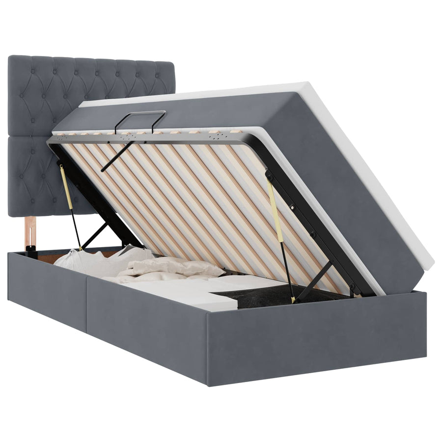 Opbergbed met LED met matras Donkergrijs 100 x 200 cm Fluweel