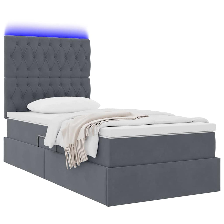 Opbergbed met LED met matras Donkergrijs 100 x 200 cm Fluweel