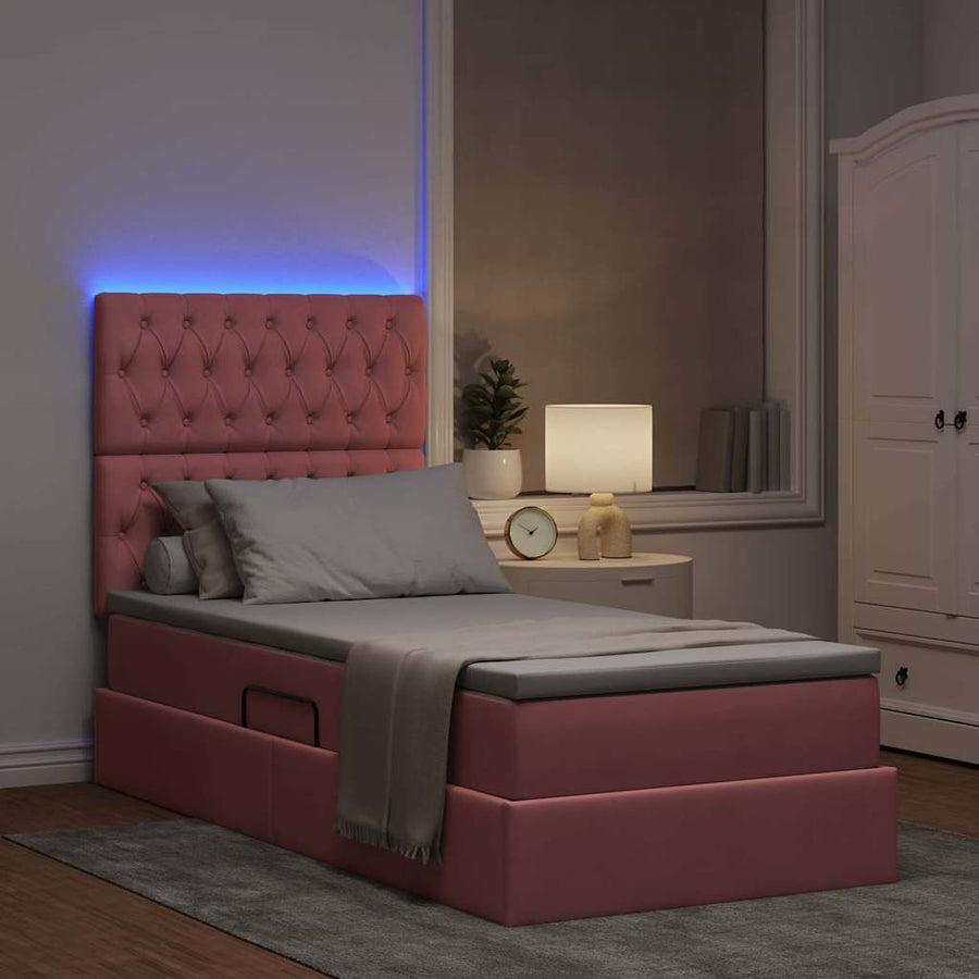 Opbergbed met LED met matras met LED Roze 100 x 200 cm Fluweel