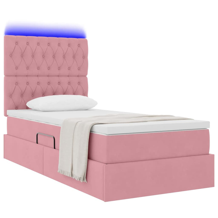 Opbergbed met LED met matras met LED Roze 100 x 200 cm Fluweel