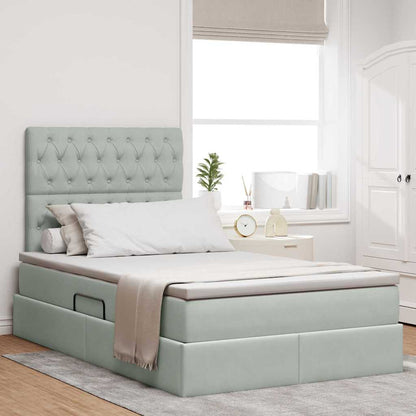 Opbergbed met LED met matras Lichtgrijs 120 x 190 cm Fluweel