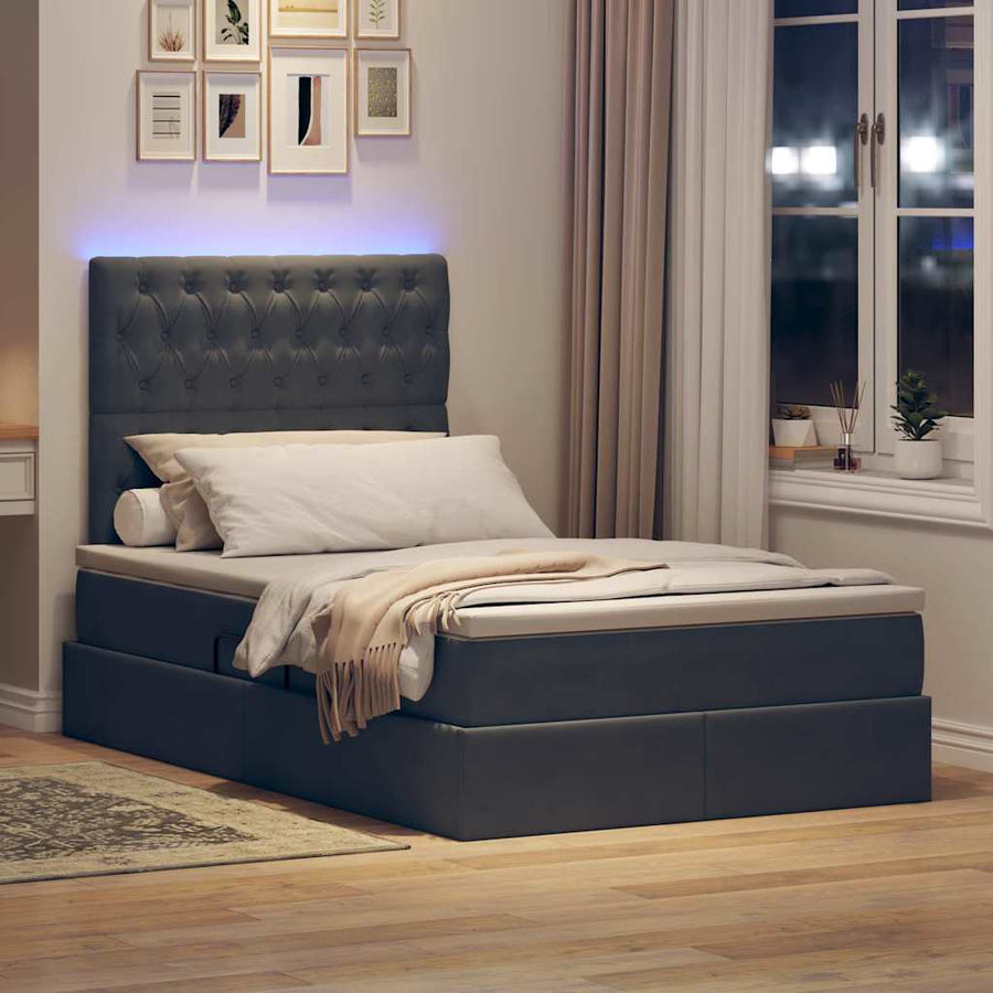 Bed met LED -striplichten Donkergrijs 120 x 200 cm Fluweel
