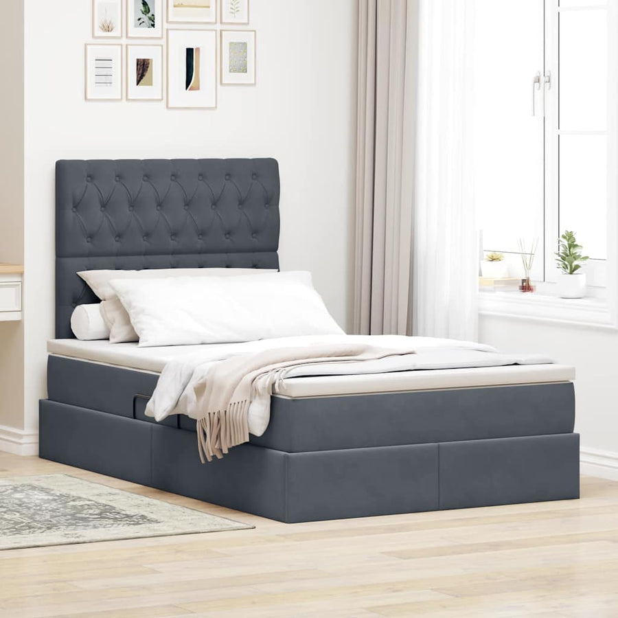 Bed met LED -striplichten Donkergrijs 120 x 200 cm Fluweel
