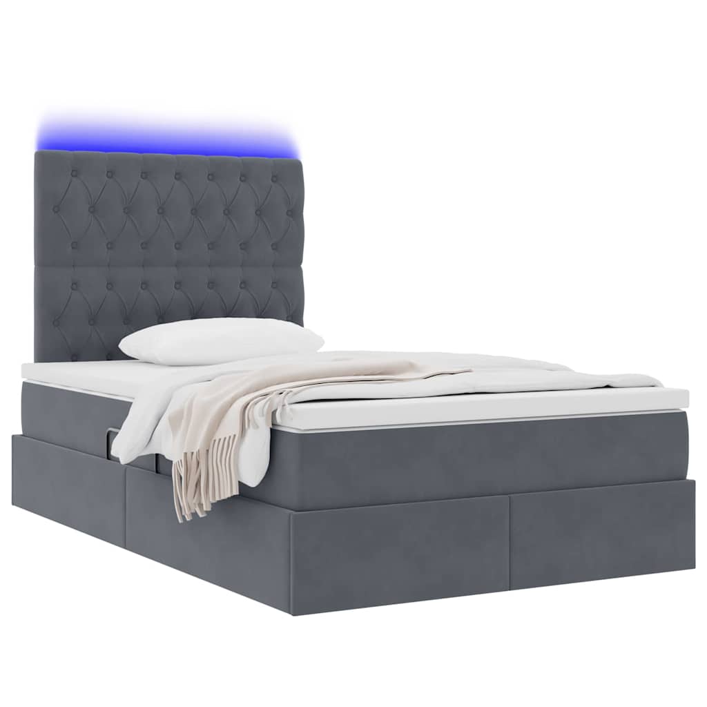 Bed met LED -striplichten Donkergrijs 120 x 200 cm Fluweel