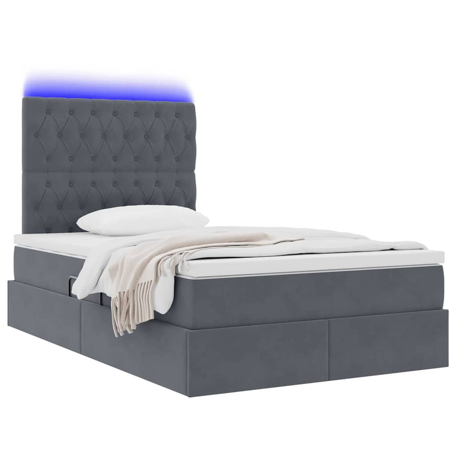 Bed met LED -striplichten Donkergrijs 120 x 200 cm Fluweel