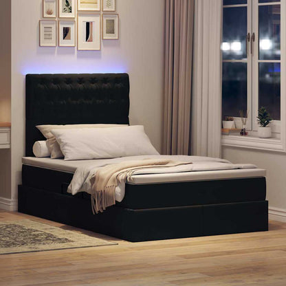 Bed met LED -striplichten met opslag Zwart 120 x 200 cm Fluweel