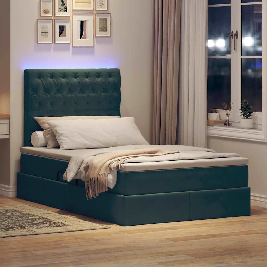 Bed met LED -striplichten Donkergroen 120 x 200 cm Fluweel