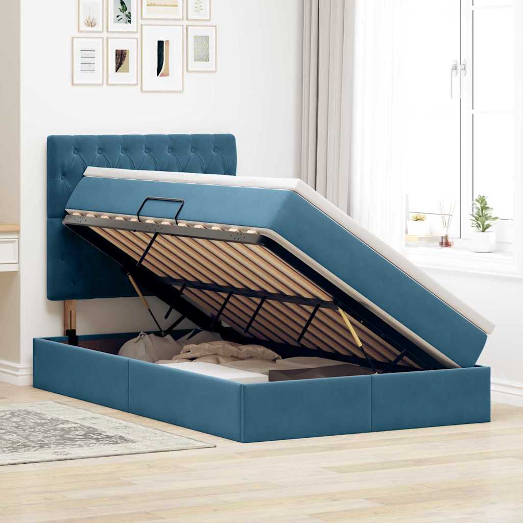Bed met LED -striplichten Donkerblauw 120 x 200 cm Fluweel