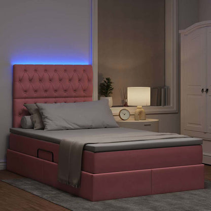 Bed met LED -striplichten met opslag Roze 120 x 200 cm Fluweel