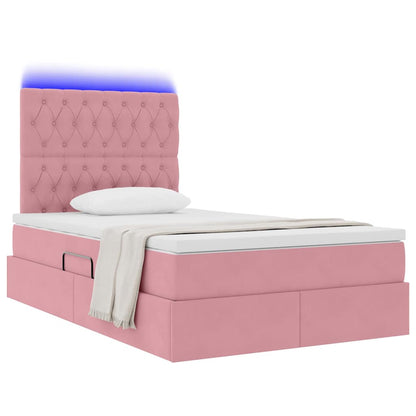 Bed met LED -striplichten met opslag Roze 120 x 200 cm Fluweel