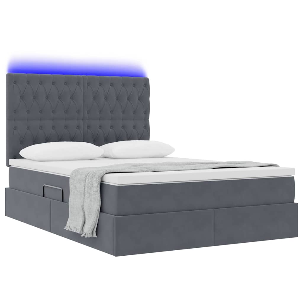 Bed met LED -striplichten Donkergrijs 140 x 190 cm Fluweel