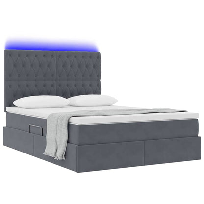 Bed met LED -striplichten Donkergrijs 140 x 190 cm Fluweel