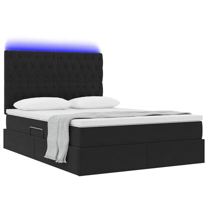 Bed met LED -striplichten met opslag Zwart 140 x 190 cm Fluweel