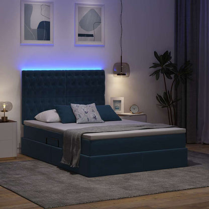 Bed met LED -striplichten Donkerblauw 140 x 190 cm Fluweel