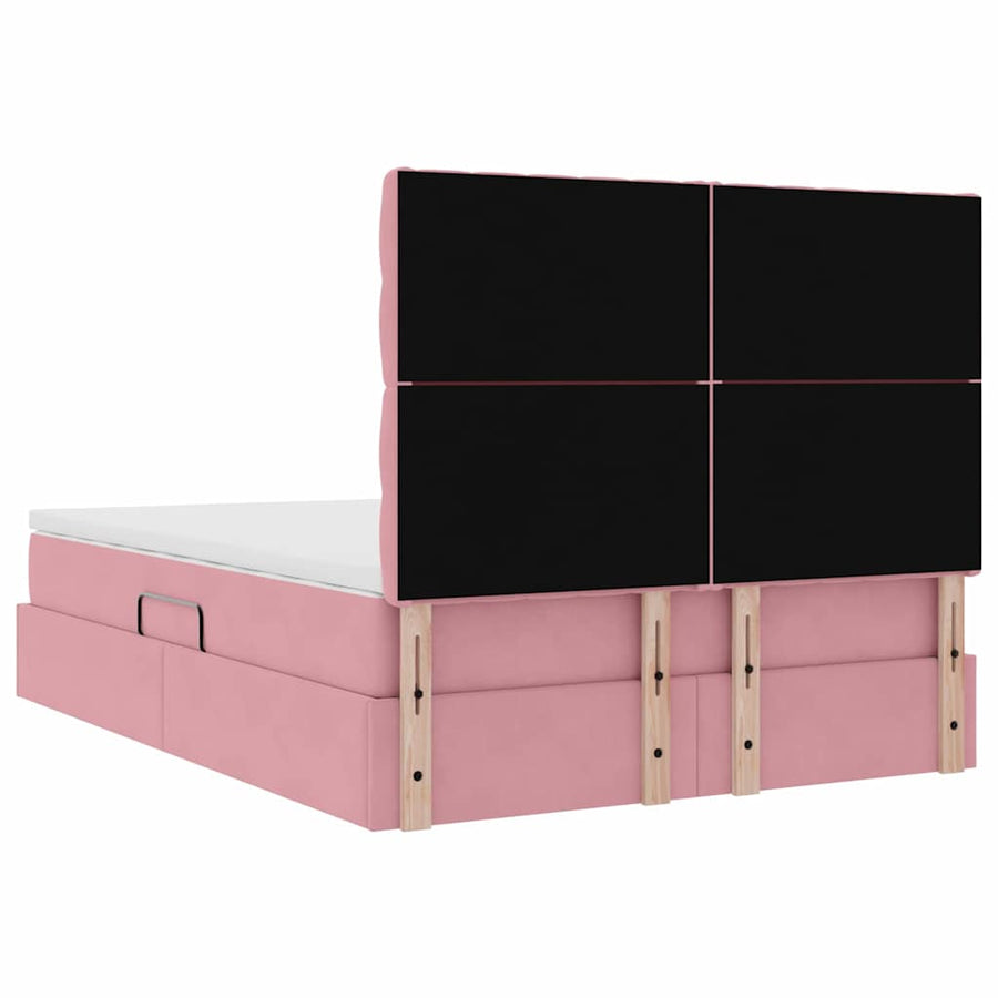Bed met LED -striplichten met opslag Roze 140 x 190 cm Fluweel