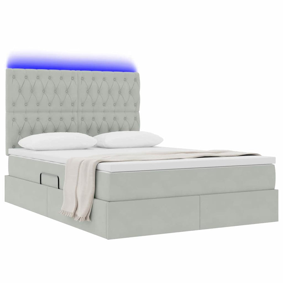 Bed met LED -striplichten Lichtgrijs 140 x 200 cm Fluweel