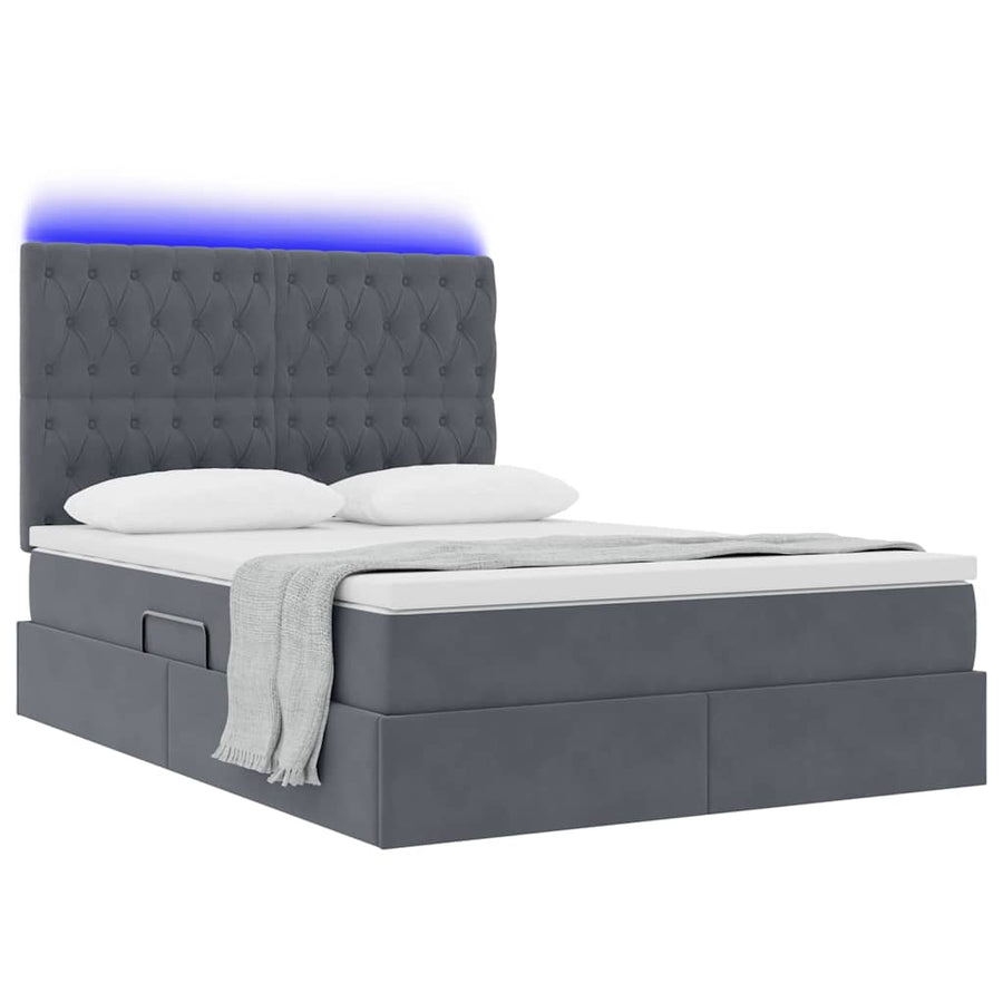 Bed met LED -striplichten Donkergrijs 140 x 200 cm Fluweel