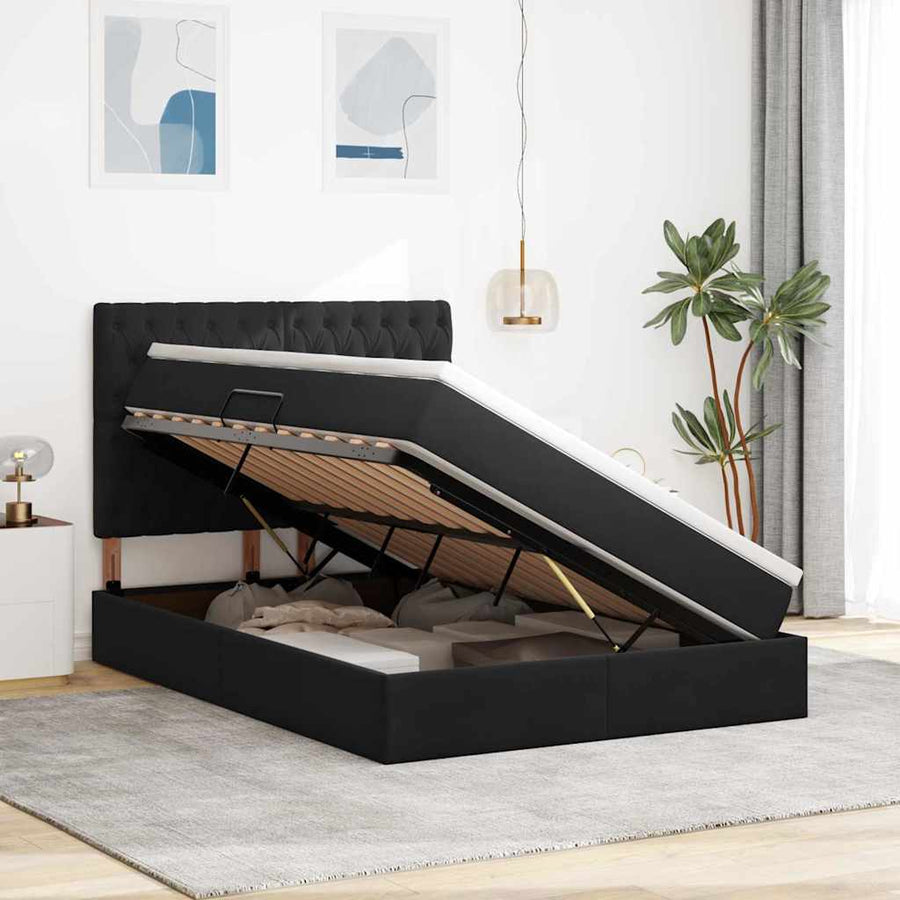 Bed met LED -striplichten met opslag Zwart 140 x 200 cm Fluweel