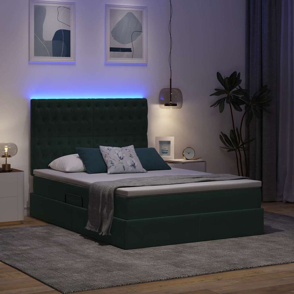 Bed met LED -striplichten Donkergroen 140 x 200 cm Fluweel