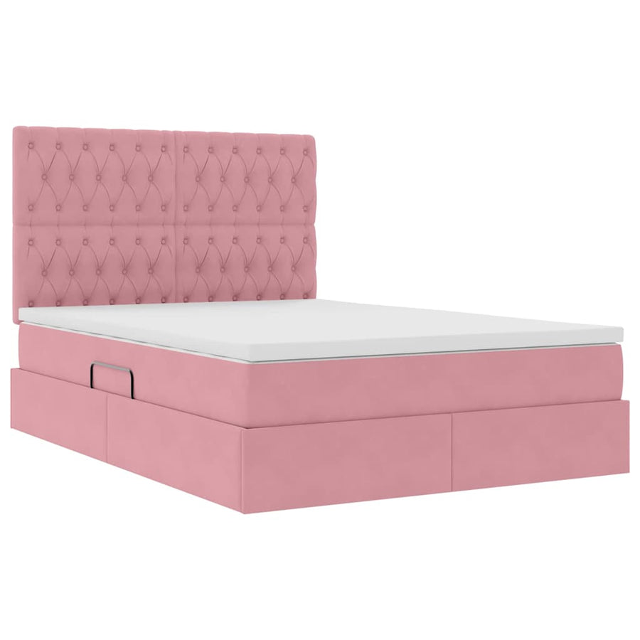 Bed met LED -striplichten met opslag Roze 140 x 200 cm Fluweel