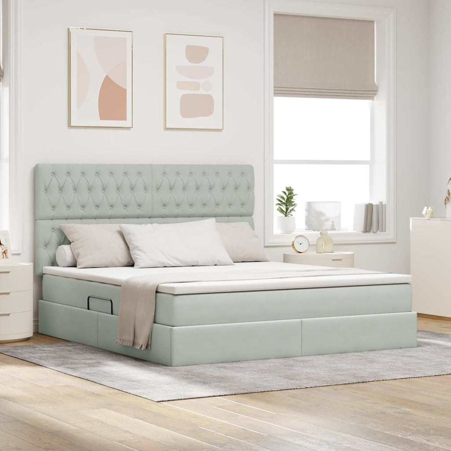 Bed met LED -striplichten Lichtgrijs 160 x 200 cm Fluweel