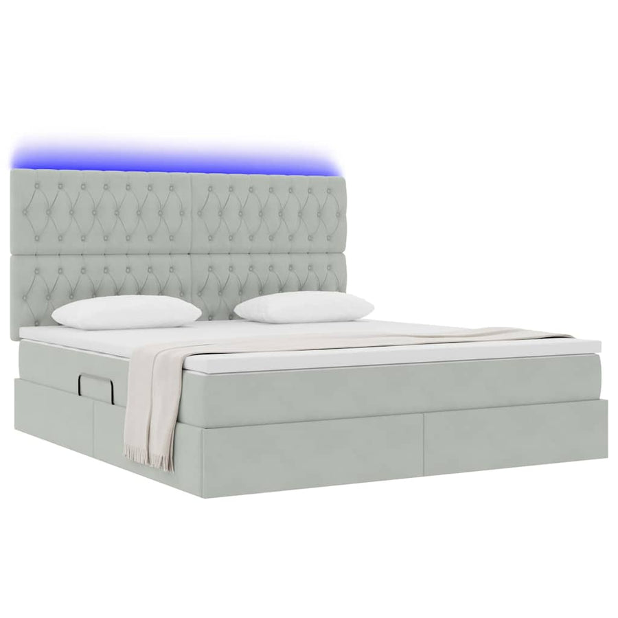 Bed met LED -striplichten Lichtgrijs 160 x 200 cm Fluweel