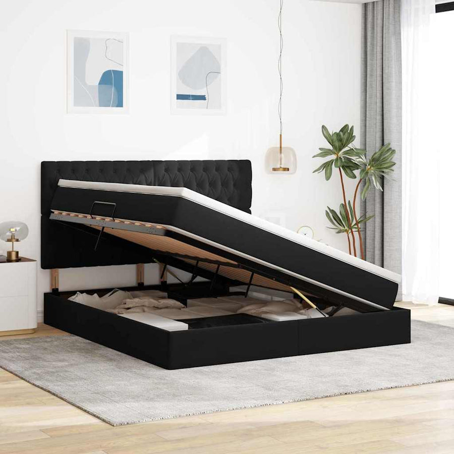 Bed met LED -striplichten met opslag Zwart 160 x 200 cm Fluweel