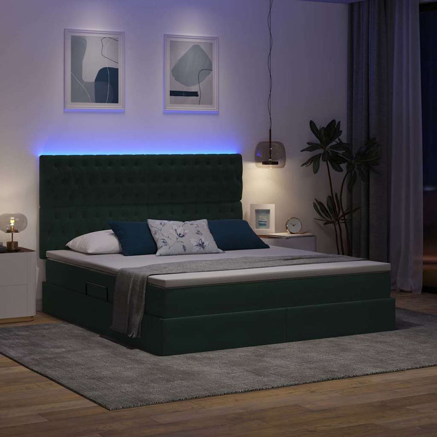 Bed met LED -striplichten Donkergroen 160 x 200 cm Fluweel