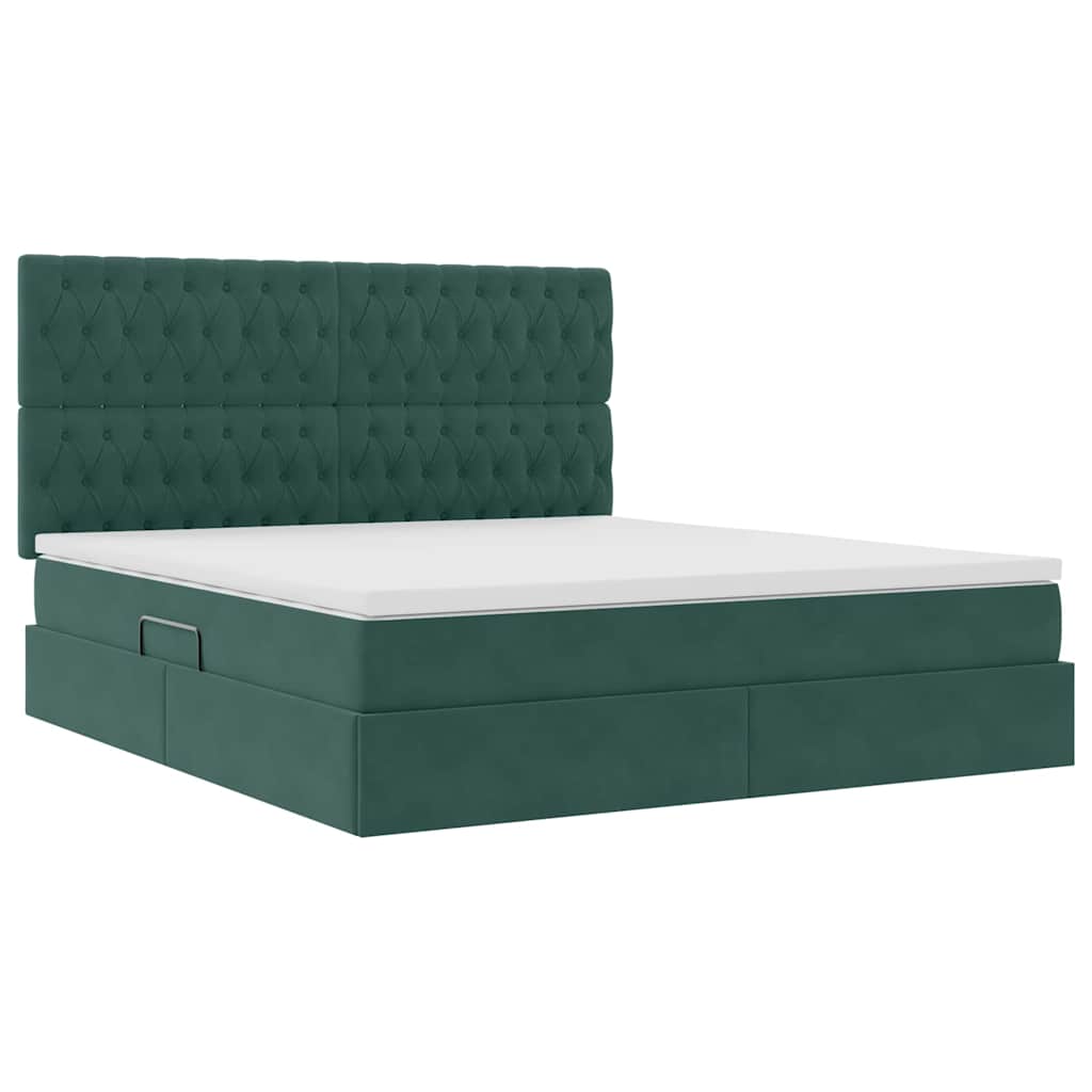 Bed met LED -striplichten Donkergroen 160 x 200 cm Fluweel