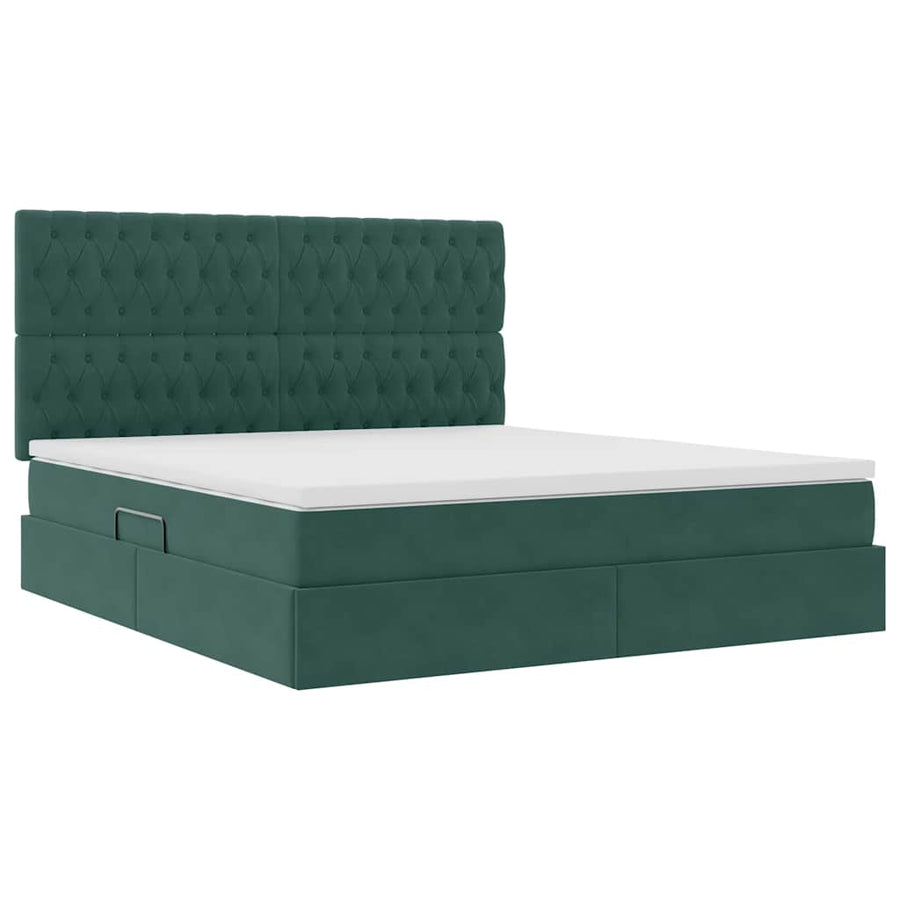 Bed met LED -striplichten Donkergroen 160 x 200 cm Fluweel