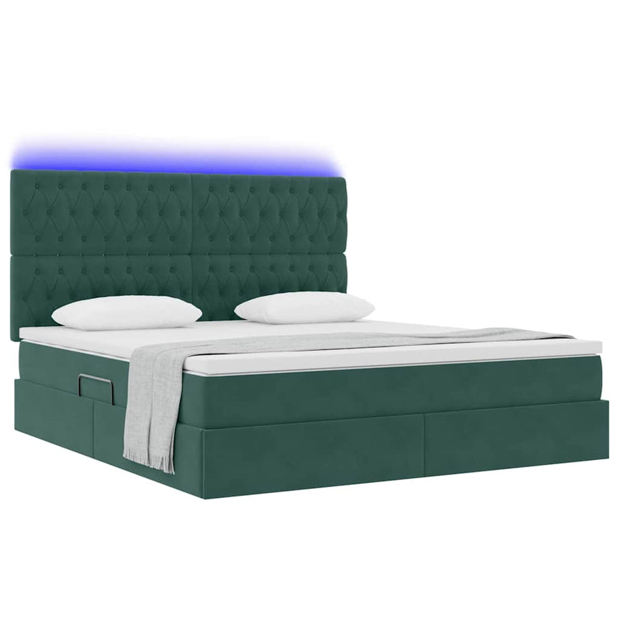 Bed met LED -striplichten Donkergroen 160 x 200 cm Fluweel