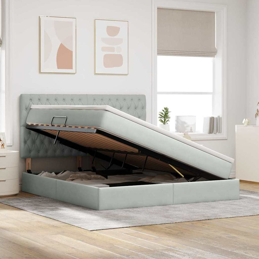 Bed met LED -striplichten Lichtgrijs 180 x 200 cm Fluweel