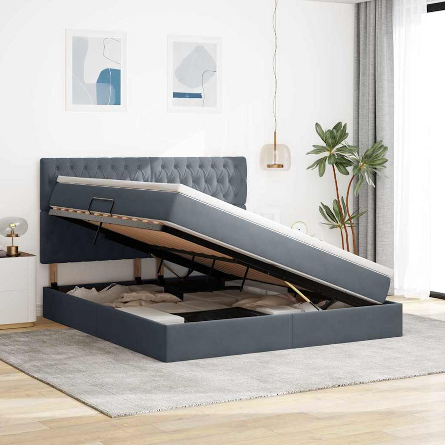 Bed met LED -striplichten Donkergrijs 180 x 200 cm Fluweel