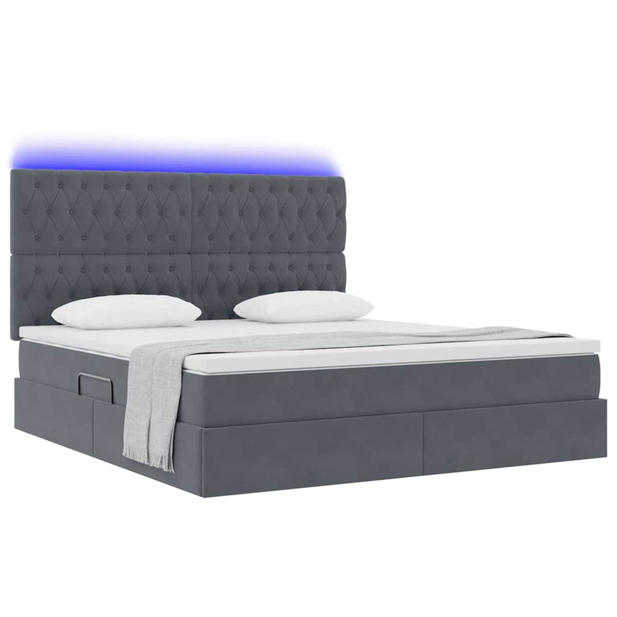 Bed met LED -striplichten Donkergrijs 180 x 200 cm Fluweel