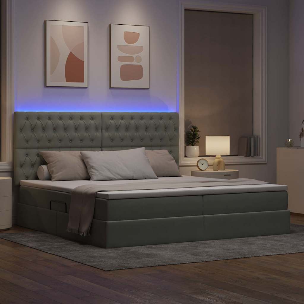 Bed met LED -striplichten Lichtgrijs 200 x 200 cm Fluweel