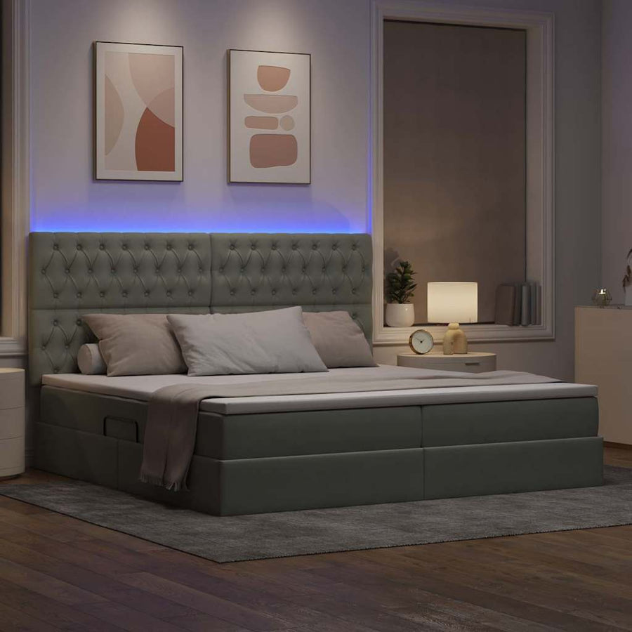 Bed met LED -striplichten Lichtgrijs 200 x 200 cm Fluweel