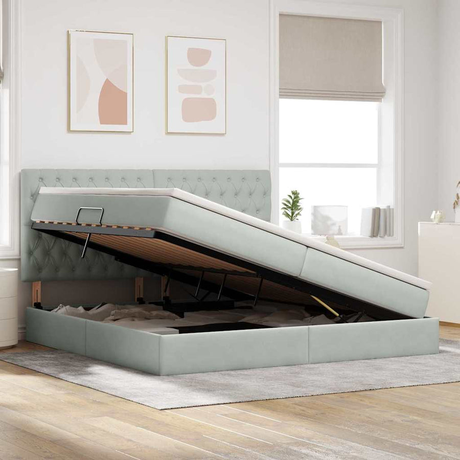 Bed met LED -striplichten Lichtgrijs 200 x 200 cm Fluweel