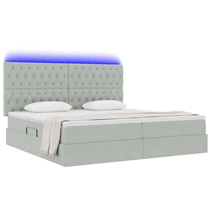 Bed met LED -striplichten Lichtgrijs 200 x 200 cm Fluweel