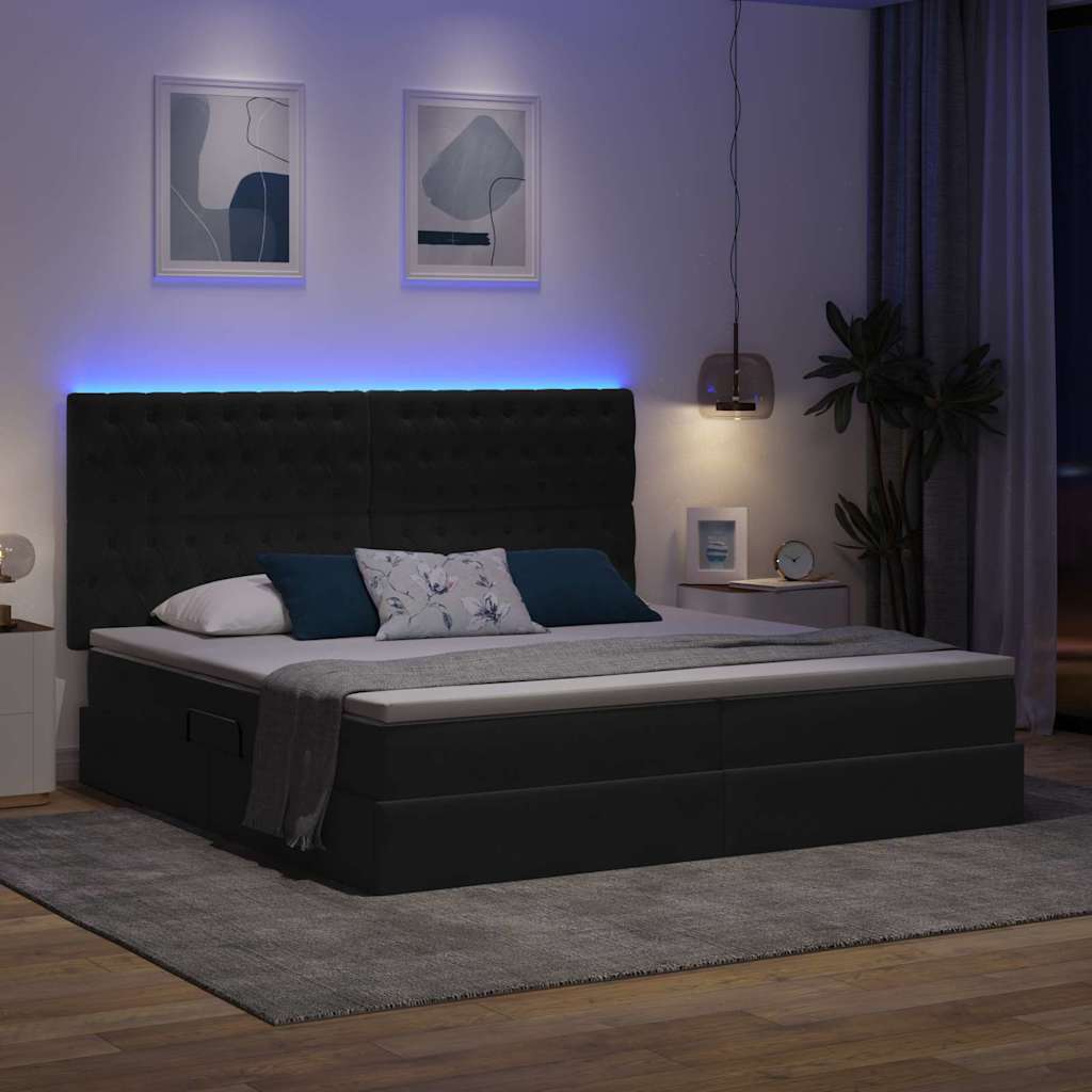 Bed met LED -striplichten Donkergrijs 200 x 200 cm Fluweel